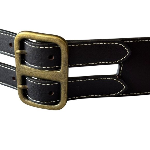 Per Se Women’s Medium Black Leather Y2K Wide statement Belt Double Buckle Italy main image 7